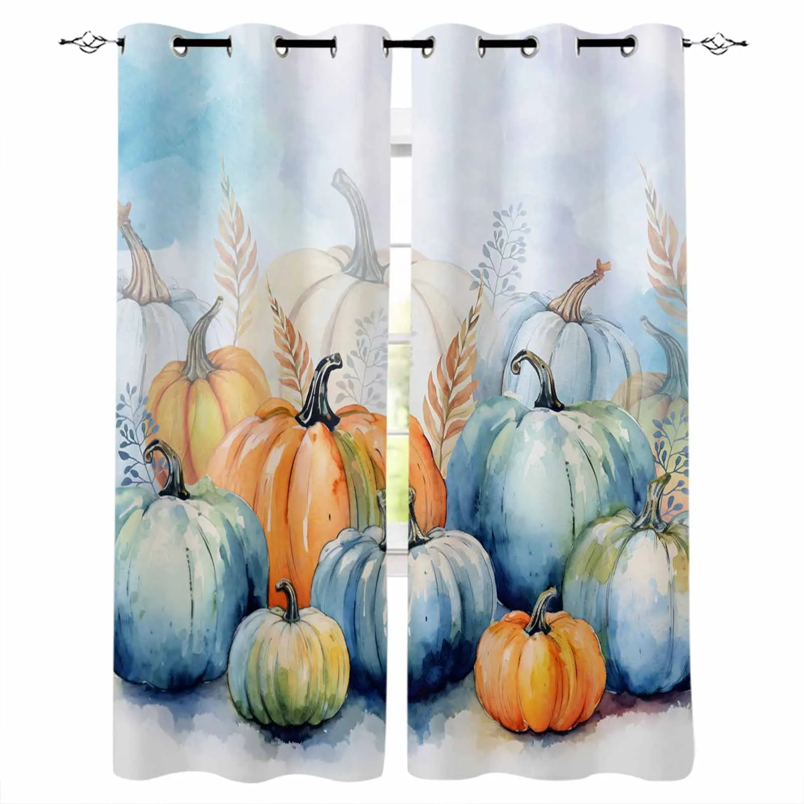 

Autumn Thanksgiving Plant Leaves Pumpkin Curtains For Living Room Kids Bedroom Window Curtain Hall Drape Long Cortinas