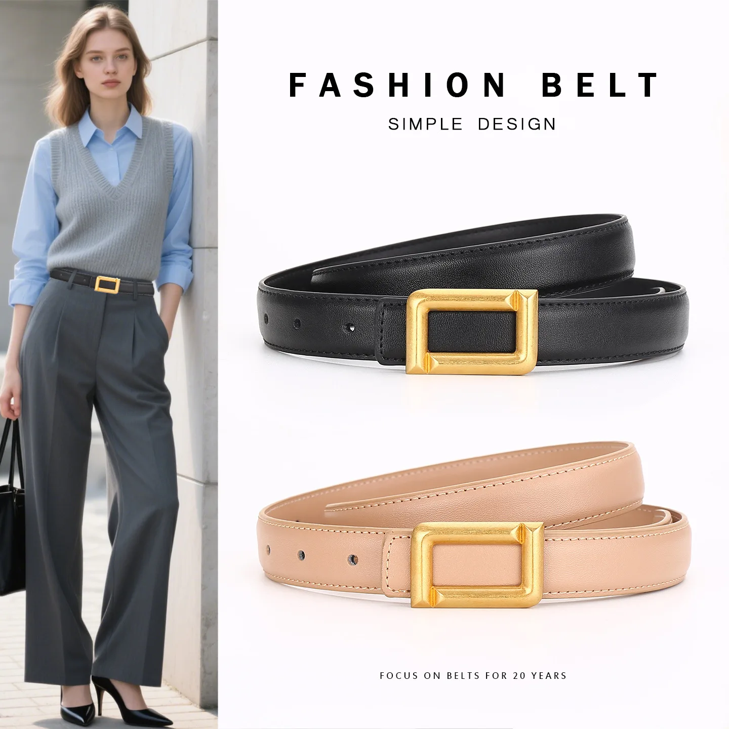 Damen Echtleder-Gürtel Retro Rindsleder-Taillengürtel Lässiger Jeans-Dekorationsgürtel Vielseitiger Damenhose-Gürtel