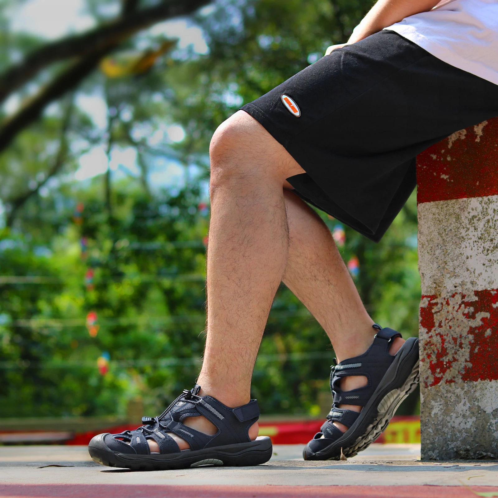 GRITION Sandalias de Trekking al aire libre para hombre, zapatos planos antideslizantes para evitar colisiones, zapatos de playa de secado rápido,