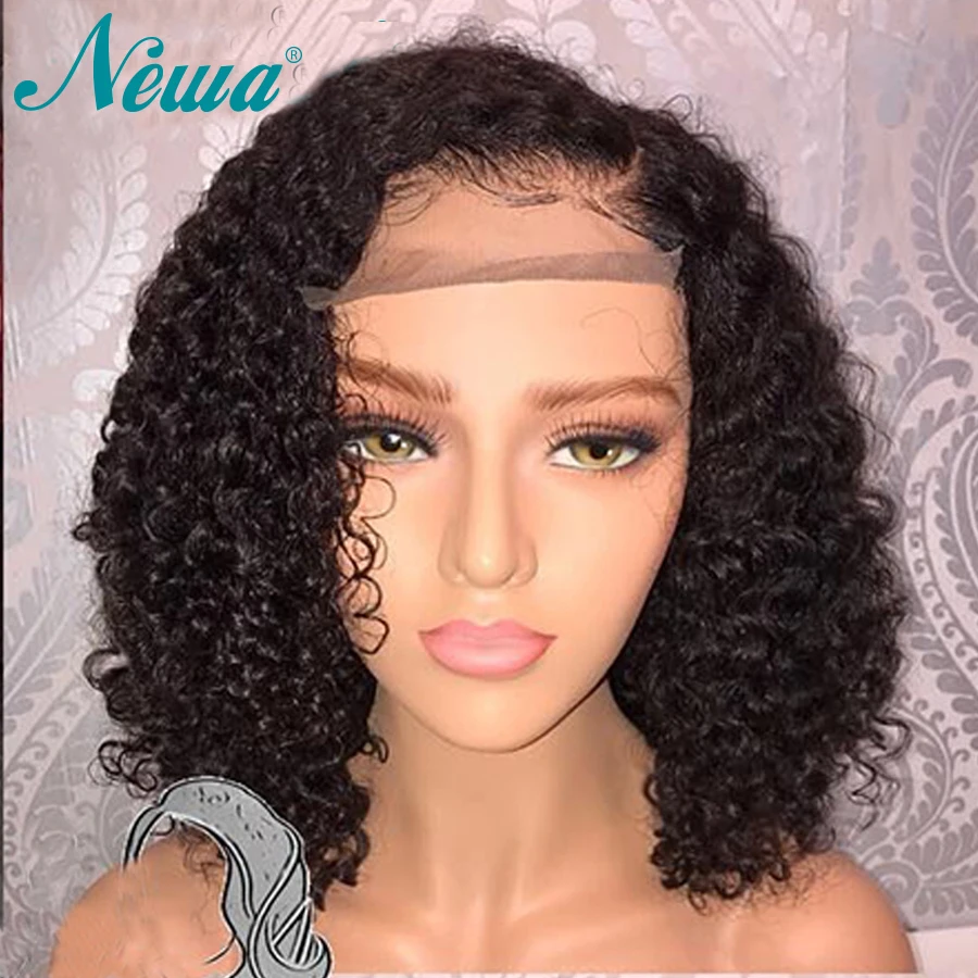 

Newa Hair Short Curly Wig 13x6 Lace Front Wig Natural Black Human Hair Wig Pre Plucked Bleached Knots 13x6 Transparent Lace Wigs