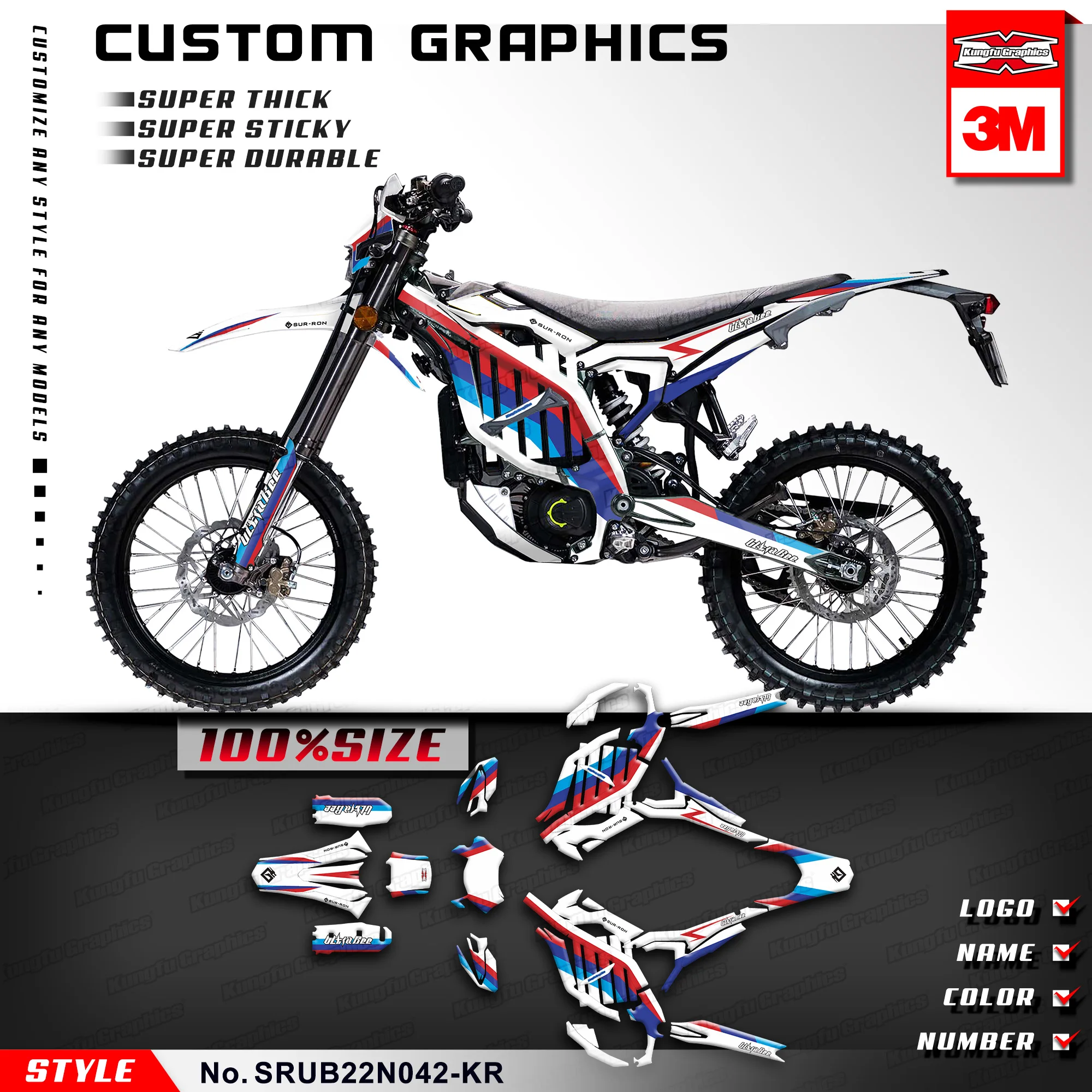 KUNGFU GRAPHICS Adhesives Stickers Custom Decal Kit Full Wrap for Sur-Ron Ultra Bee Dirt eBike SURRON, SRUB22N042-KR