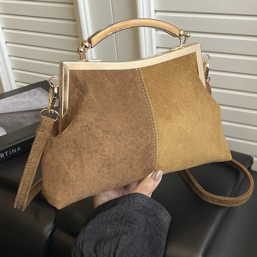 New Vintage Women Suede Handbag Large Capacity Elegant Shoulder Bag Fleece Crossbody Bags for Lady Girls