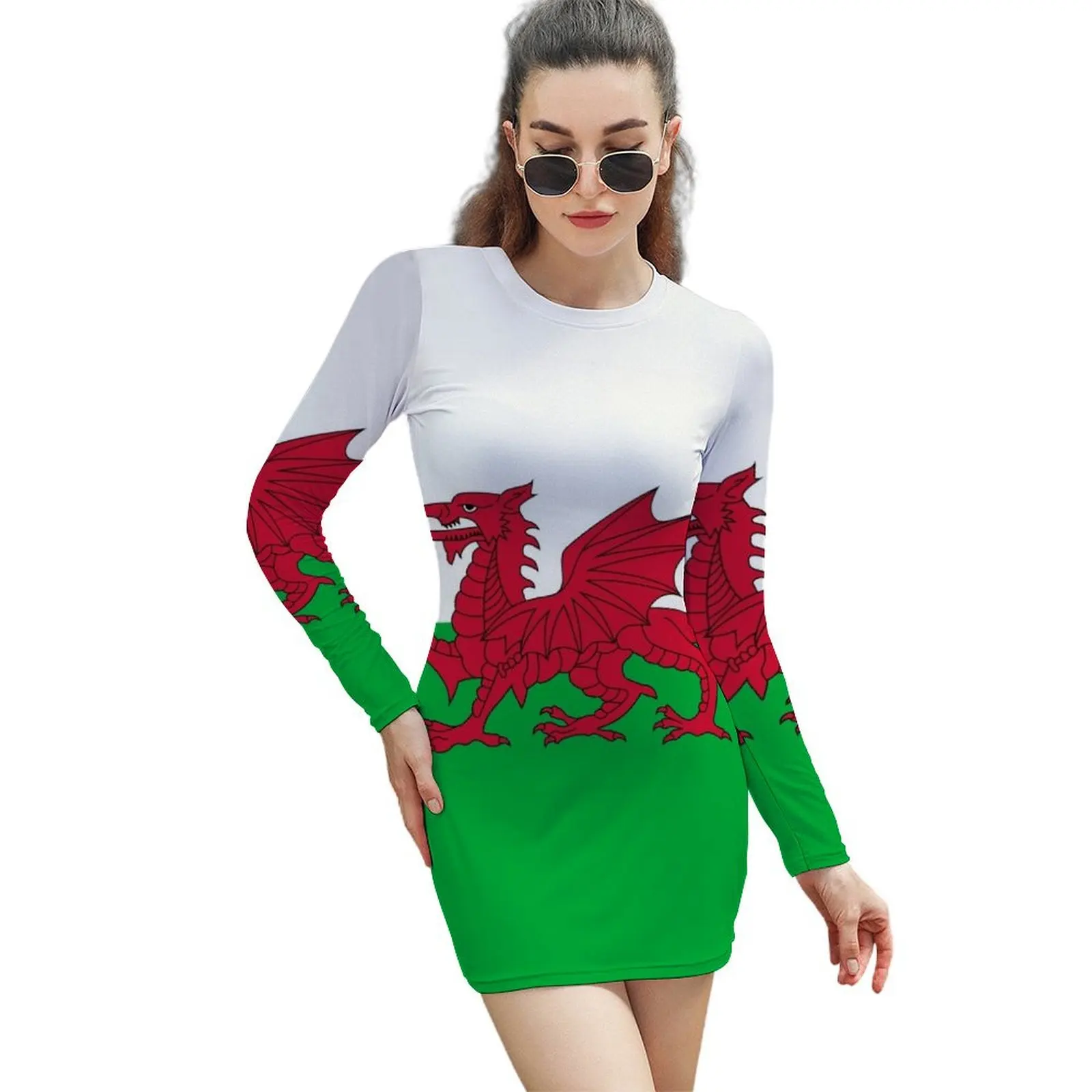 

Welsh flag of Wales Long-Sleeved Sheath Dress Women's clothing prom dresses beach dress