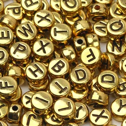 100pcs Gold Color Mixed Letter Acrylic Beads Loose Spacer Alphabet Beads for Jewelry Making Bracelet Necklace DIY Accessories