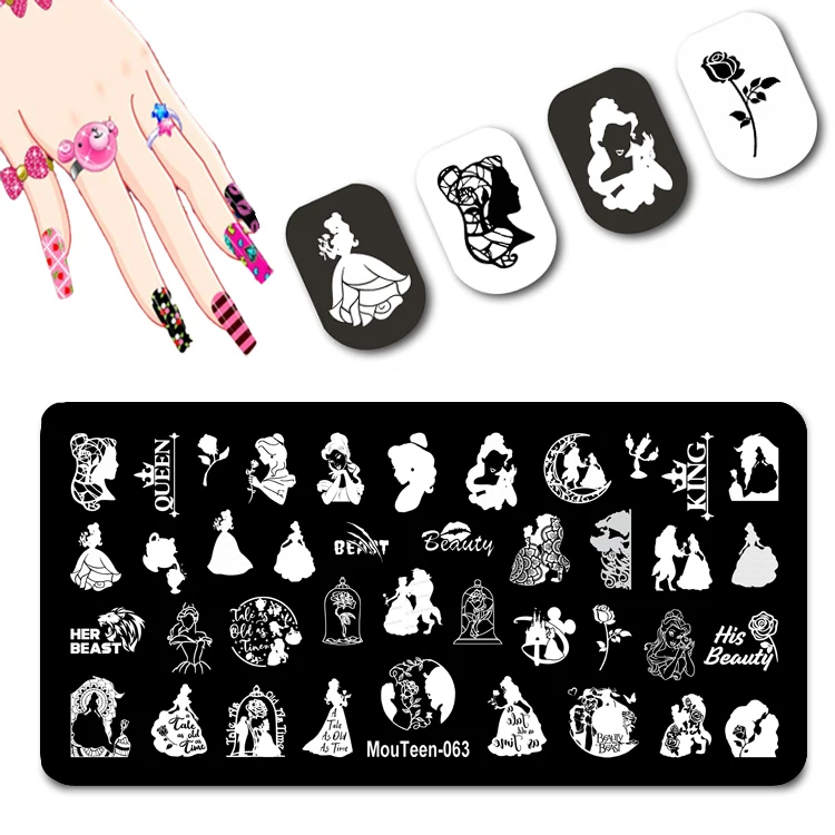 DISNEY Cartoon Princess Nail Stamping Snow Girl Nail Art Molds Noxious Apple  Nail Stamp Plate for Nail Art #060