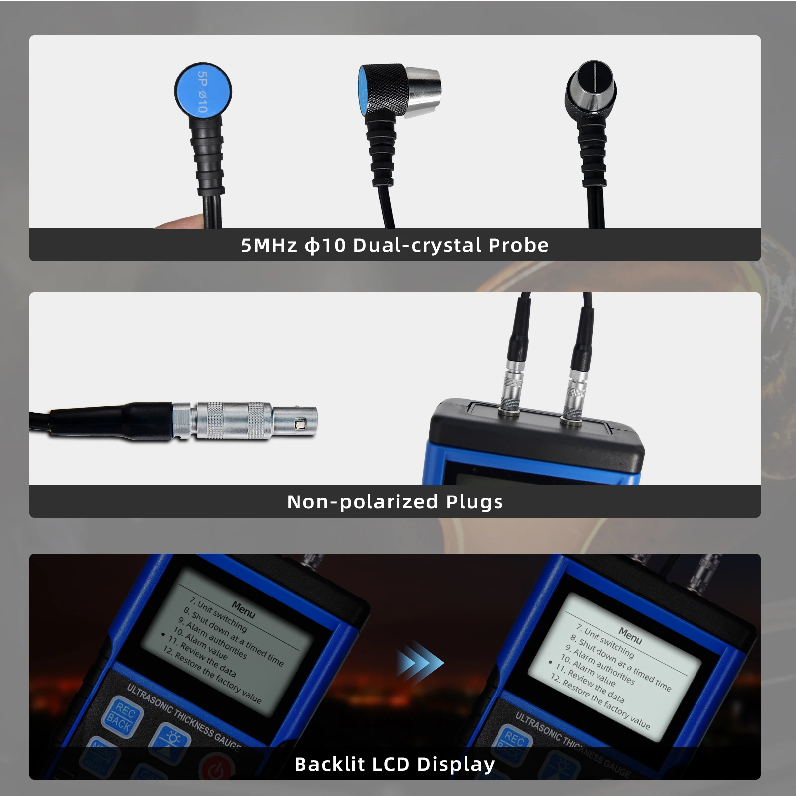 

Holdpeak T9-130S Ultrasonic Thickness Gauge 1.0-350mm Steel 0.01mm Resolution 5MHz Probe Data Logger 99 Groups