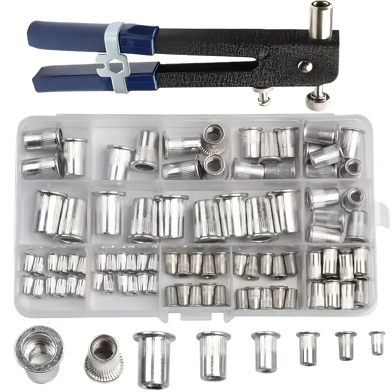 320pcs Aluminum Rivet Nut Kit M3-M12 UNC Sizes With Hand Pliers Hex Sockets for Auto Industrial Use