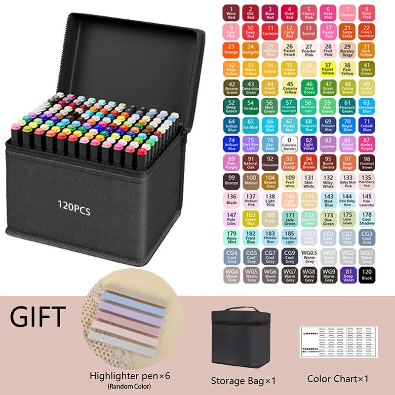 24-262 Kleuren Alcohol-Based Tekenenstiften Dubbele Punt Permanente Art Sketch Markers voor Illustratie Schoolbenodigdheden