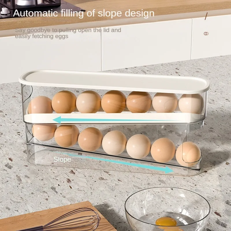 

Ladder egg storage box, special for refrigerator side door, double-layer automatic egg rack, egg preservation， kitchen items