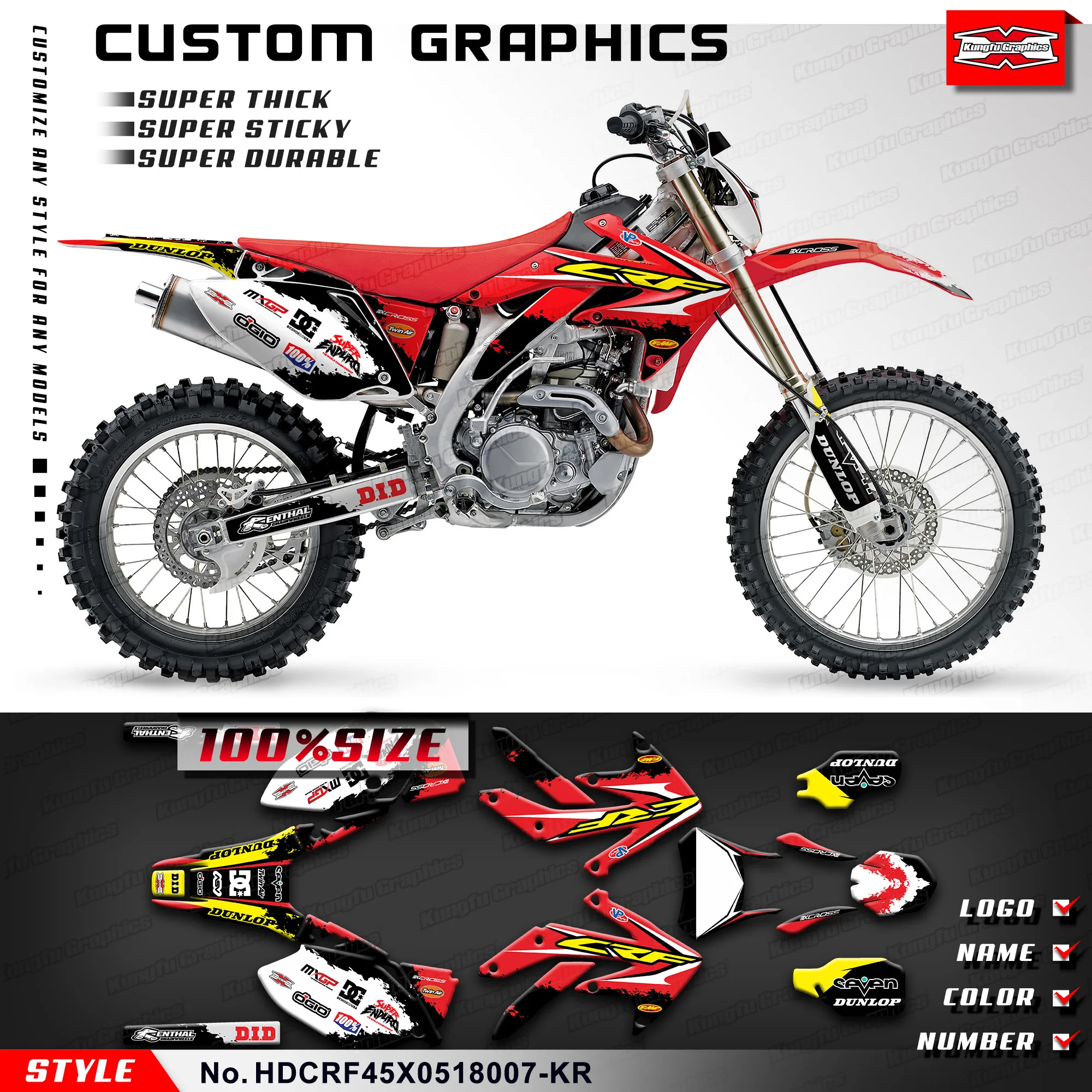 

KUNGFU GRAPHICS Motorcycle Graphics Glossy Laminate for Honda CRF450X 2005-2018, HDCRF45X0518007-KR