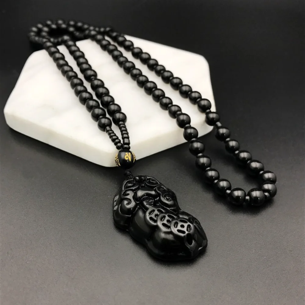 Pixiu Pendant Necklace Lucky Amulet Pendant Feng Shui Belief Obsidian Necklace Jewelry Gifts