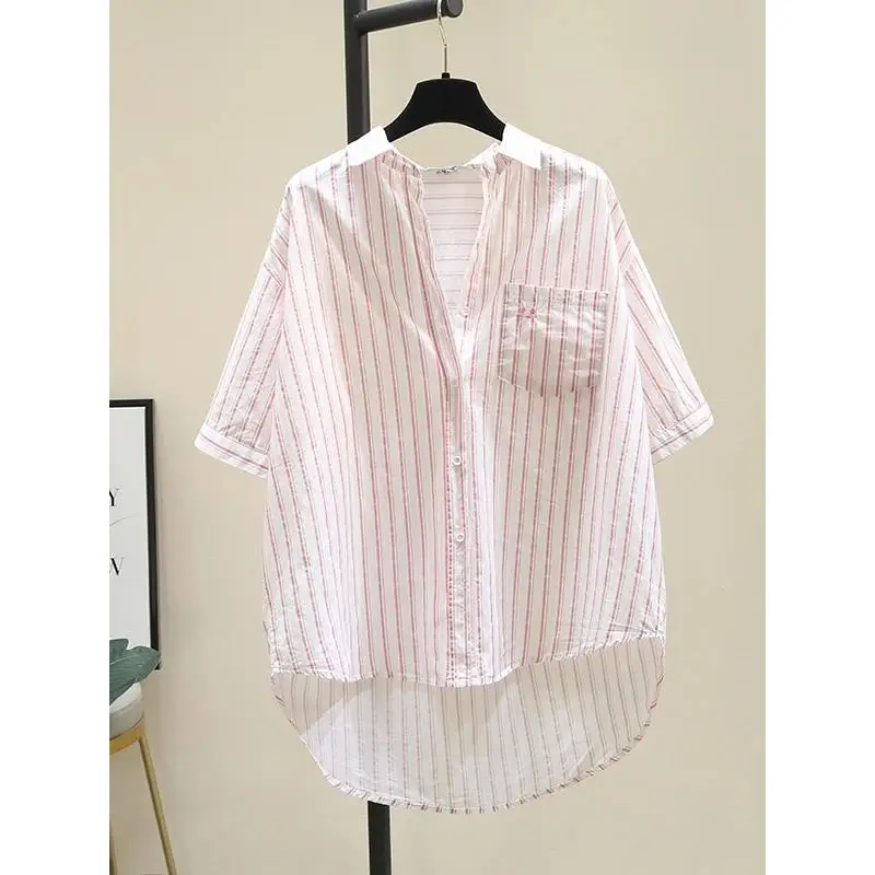 

Креативная летняя новинка из Гонконга: женская асимметричная универсальная рубашка в полоску больших размеров, свободного кроя, тонкая, повседневная