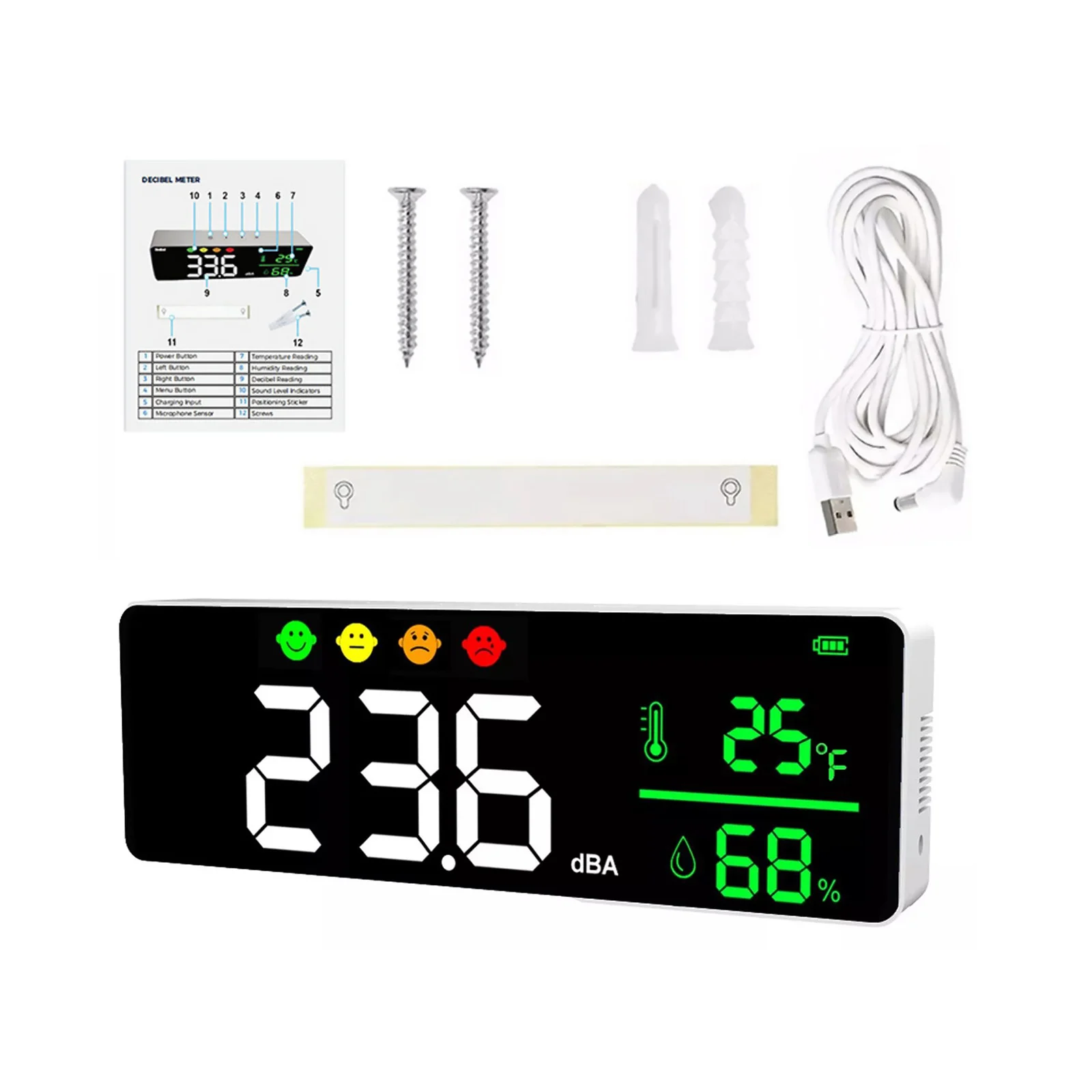 Wall Mounted Noise Detector Digital Decibel Meter 30‑130dB Sound Level Meter 11