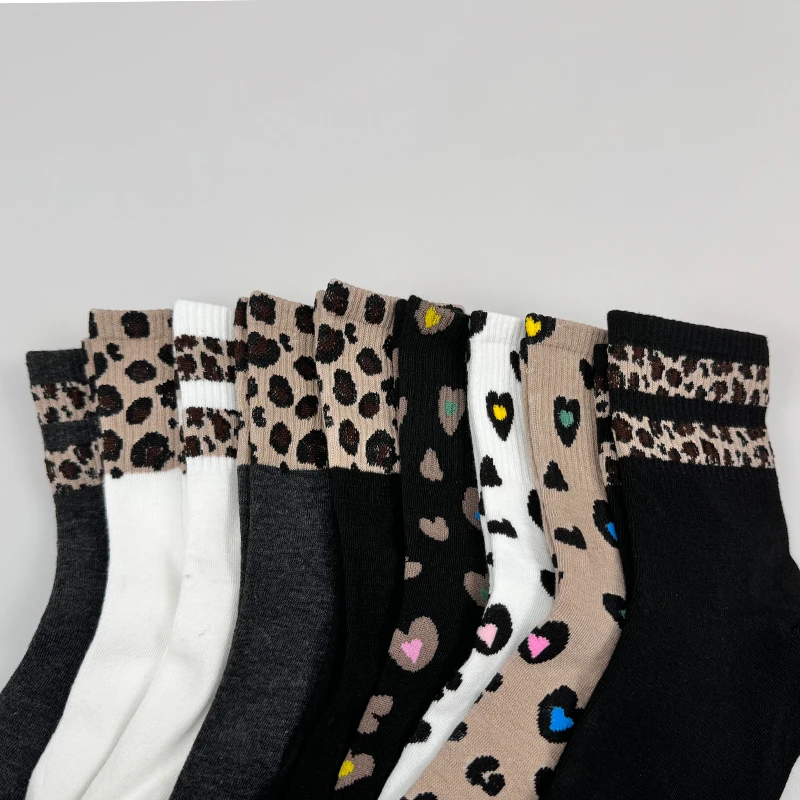 9 pairs of autumn and winter women\'s socks love leopard print cute mid-tube socks sweet cute women\'s socks