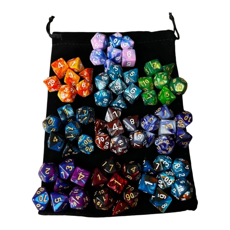 70Pcs MultiSided Polyhedral Dices Acrylic Game Dices 10 Color Tabletop Game Dices Suitable for Role Playing Game