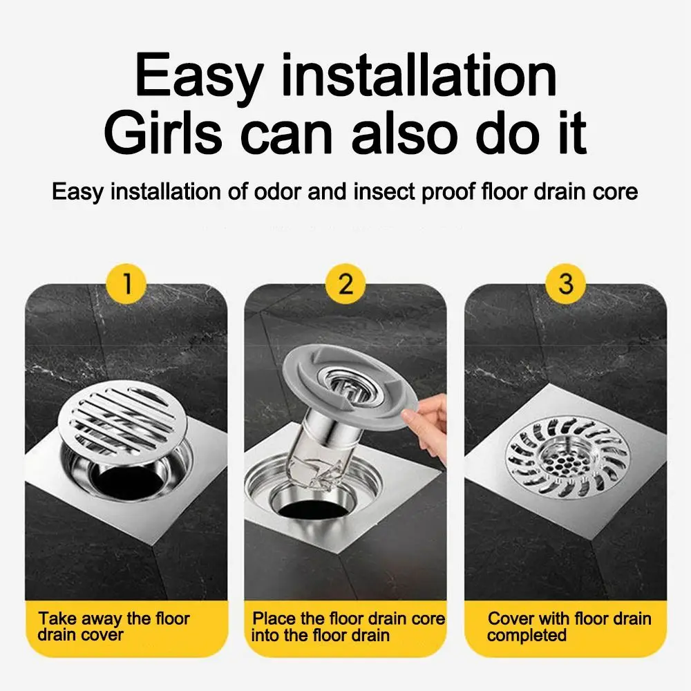 New Drain Core Self Closing Odor Proof Sink Floor Drain Insect Proof Removable Inner Strainer Hair Catcher