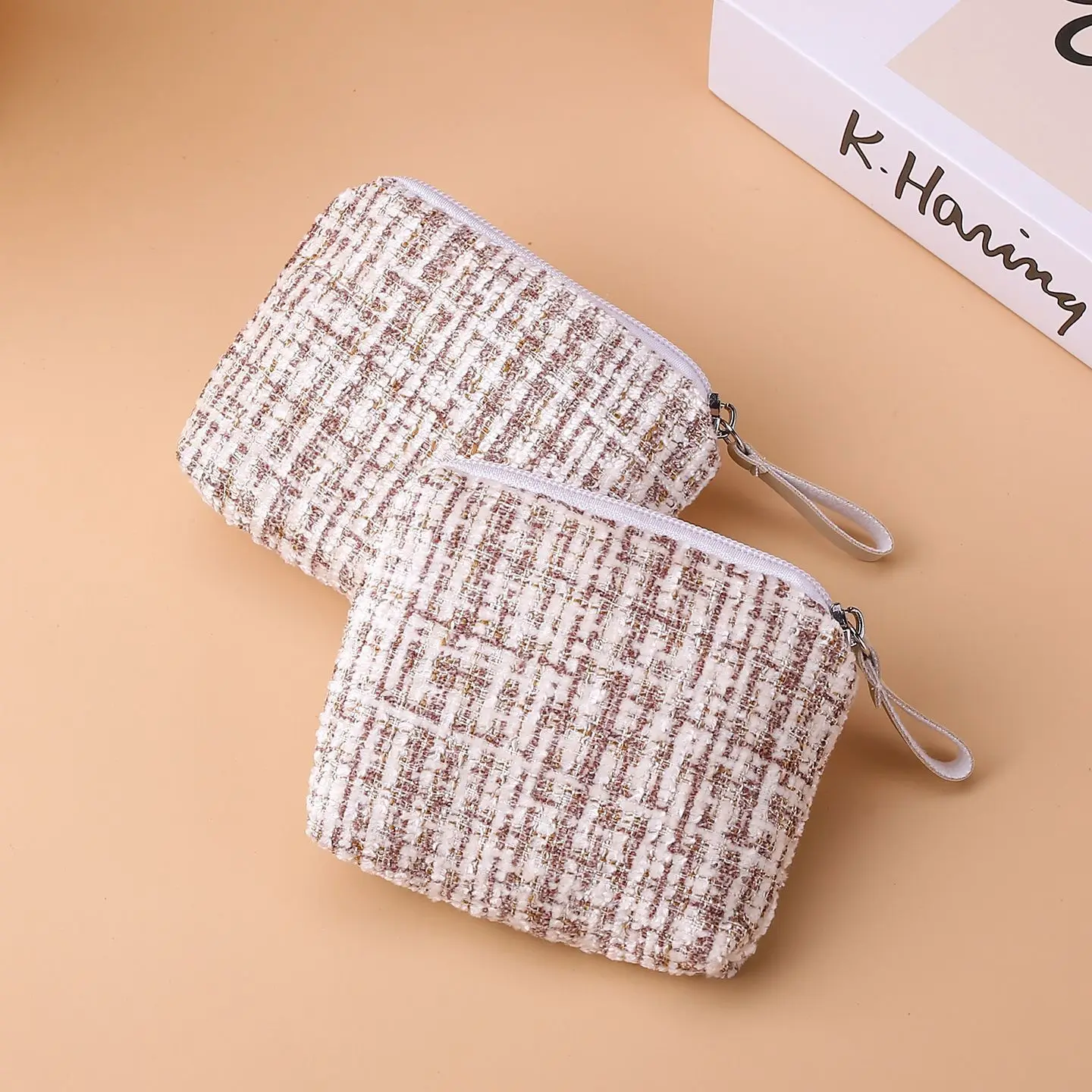 Chic Plaid Zipper Pouch, Portable Coin & Key Storage Bag, Lipstick Card Holder Wrist Purse