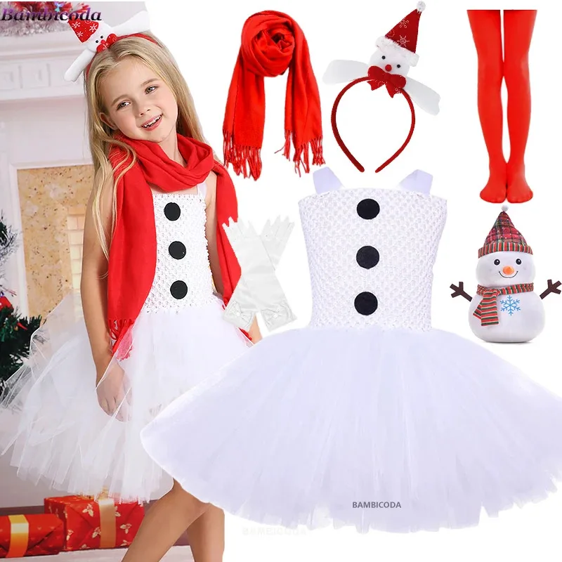 

2024 New Christmas Snowman Dress Up Kids Princess Dresses Girls Tutu Children's Holiday Show Clothes Snowman Clothes