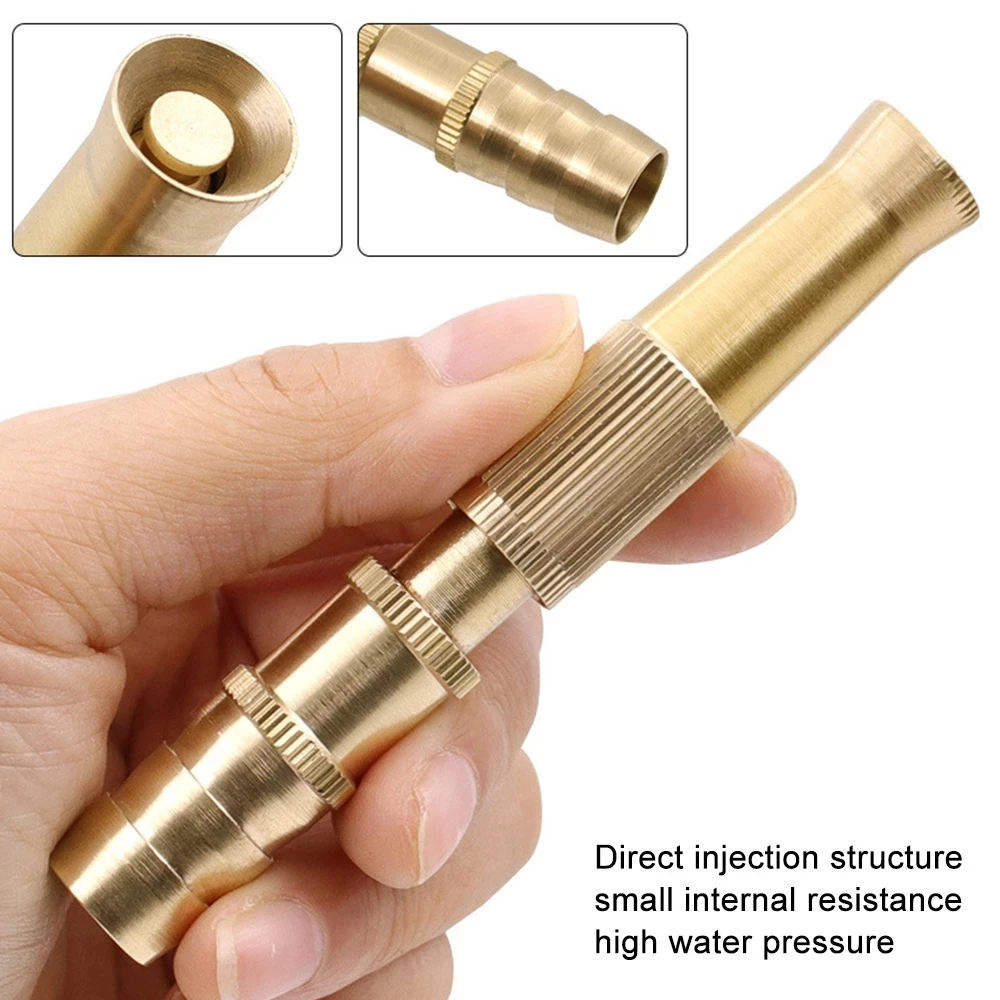 High Pressure Water Gun Spray Nozzle Brass Direct Spray Sprinkler Quick Connector Garden Hose Adjustable Pressure Car Washer