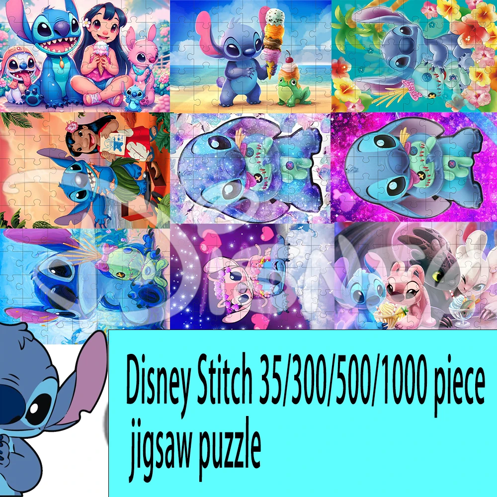 Disney Stitch Puzzle 35/300/500/1000 Peças Jogo Quebra-cabeça Brinquedos Educativos Descomprimidos Presentes