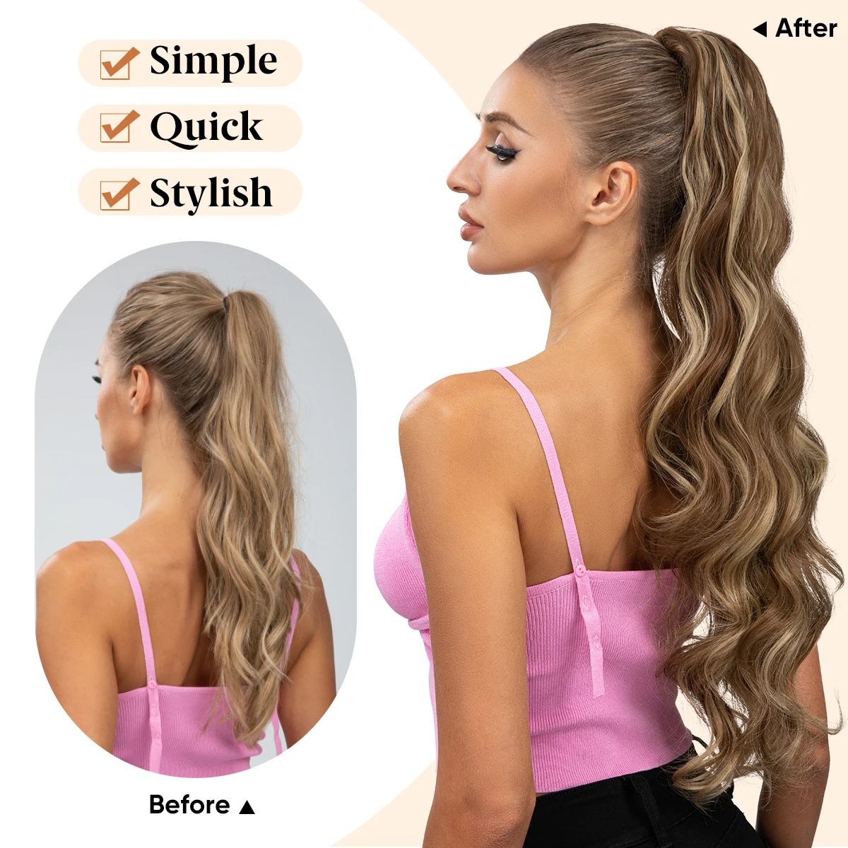 Sarla Synthetic 26 Inch Long Ponytail Extension Drawstring Hair Extensions Curly Wavy Natural Hairpiece for Women P062