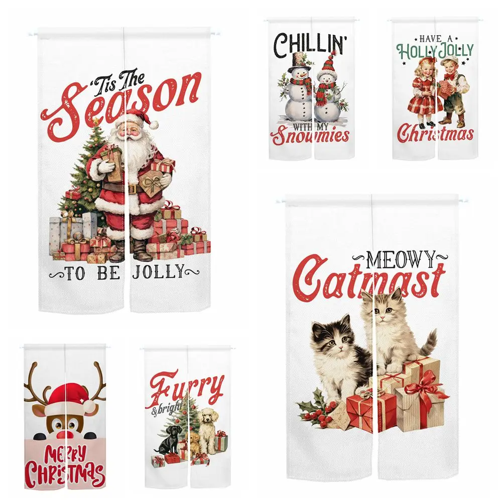 

Merry Christmas Japanese Doorway Curtain Cute Cat Santa Claus Bedroom Kitchen Entrance Door Decor Curtain Half-split Long Drapes