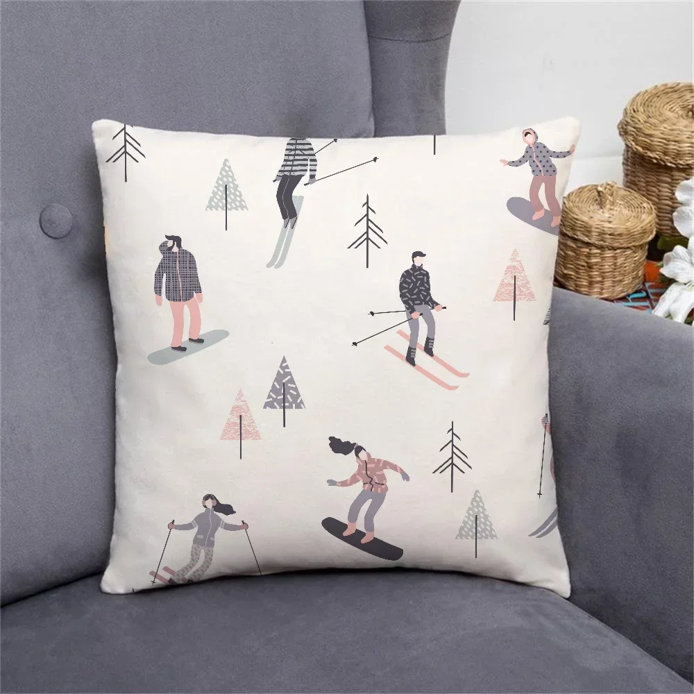 Ski Resort Ski Prop Pattern Prin Decorative Pillows for Sofa Cushions Covers Home Decoration Accessories Children\'s Cushion Bed