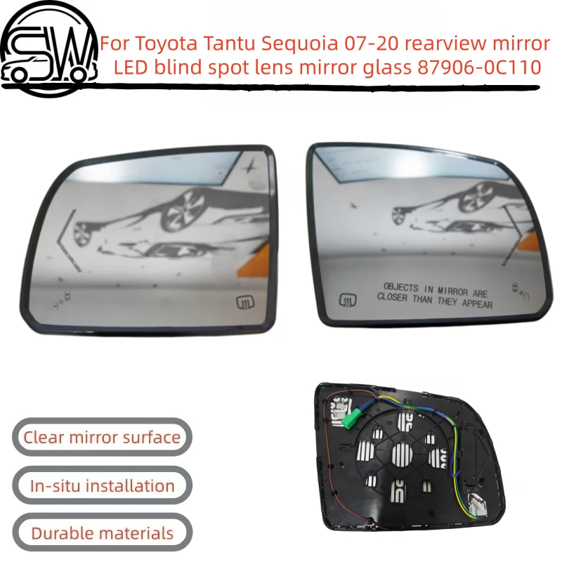For Toyota Tantu Sequoia 07-20 rearview mirror LED blind spot lens mirror glass 87906-0C110 / 87903-0C100 Car rearview mirror