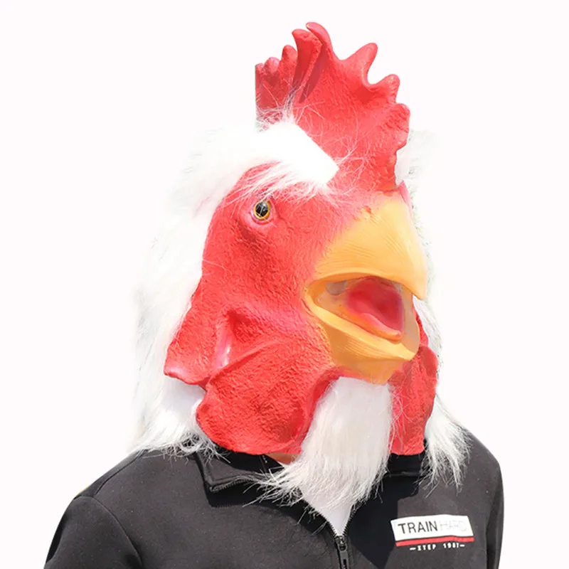 Maschere animali realistiche con capelli maschera gallo bianco copricapo masquerade stage performance puntelli
