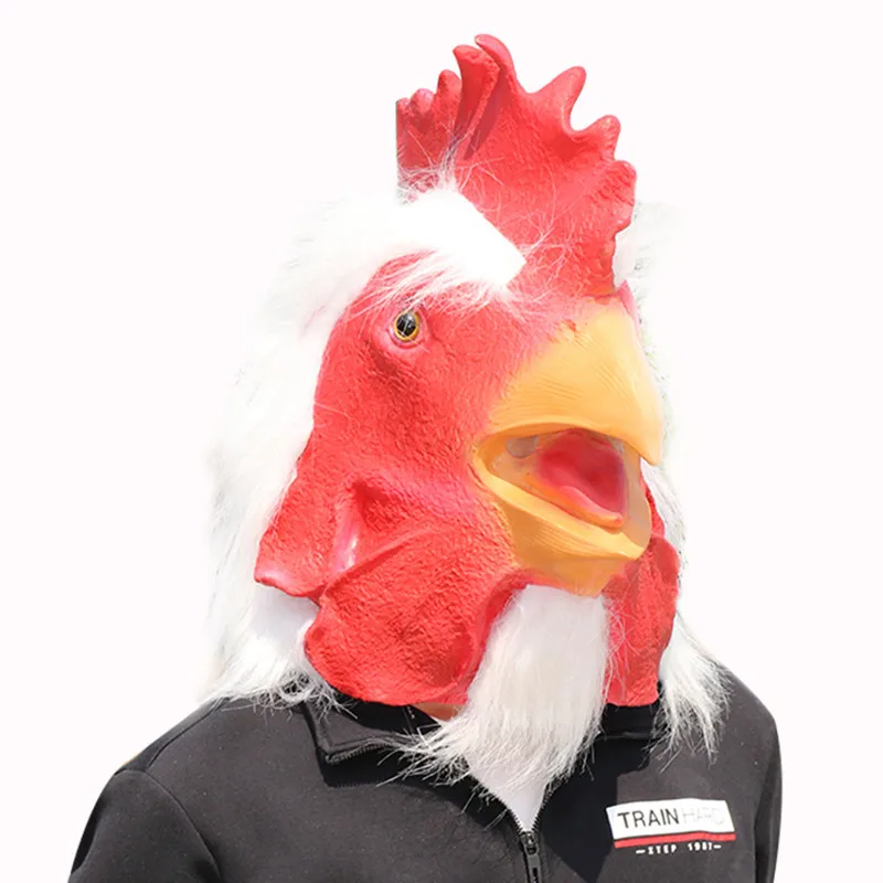 Animal masks realistic with hair white rooster mask headgear masquerade stage performance props