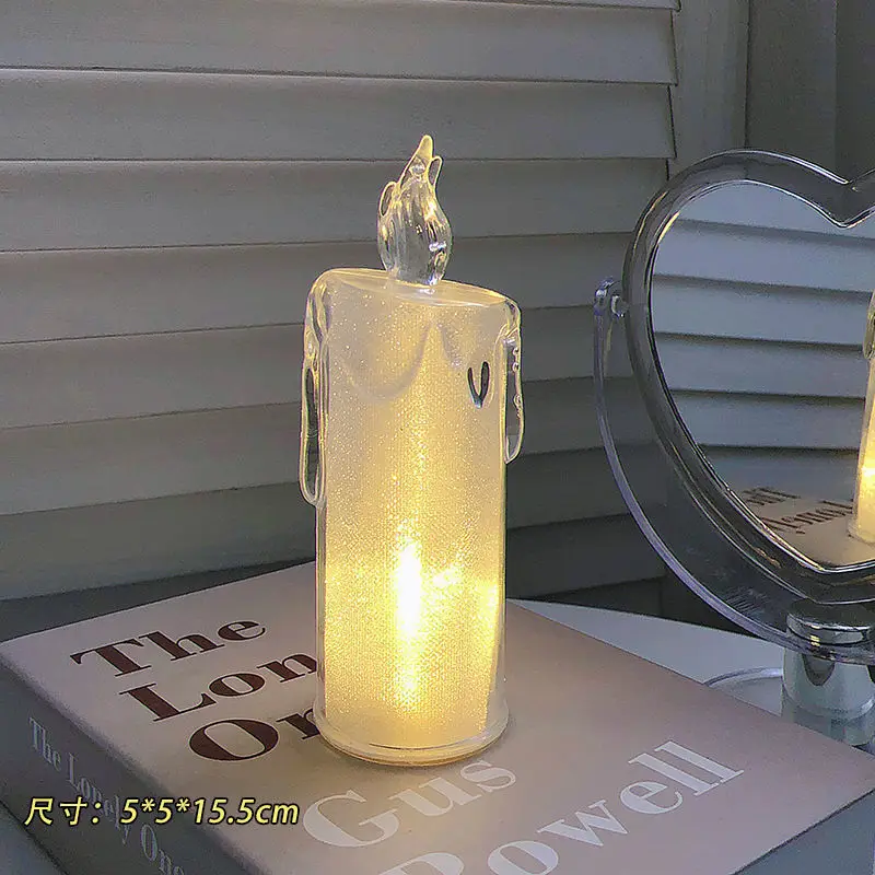 Ins – bougie romantique scintillante, veilleuse décorative en forme de cœur pour fille, ornement, dortoir, chambre à coucher, lumière d'ambiance
