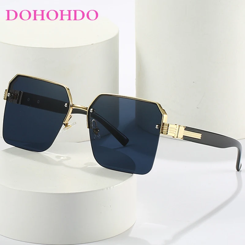 

Trendy Popular Half Frame Square Frame Sunglasses For Women Men Personality Brand Designer Summer Traveling Driving Shades UV400