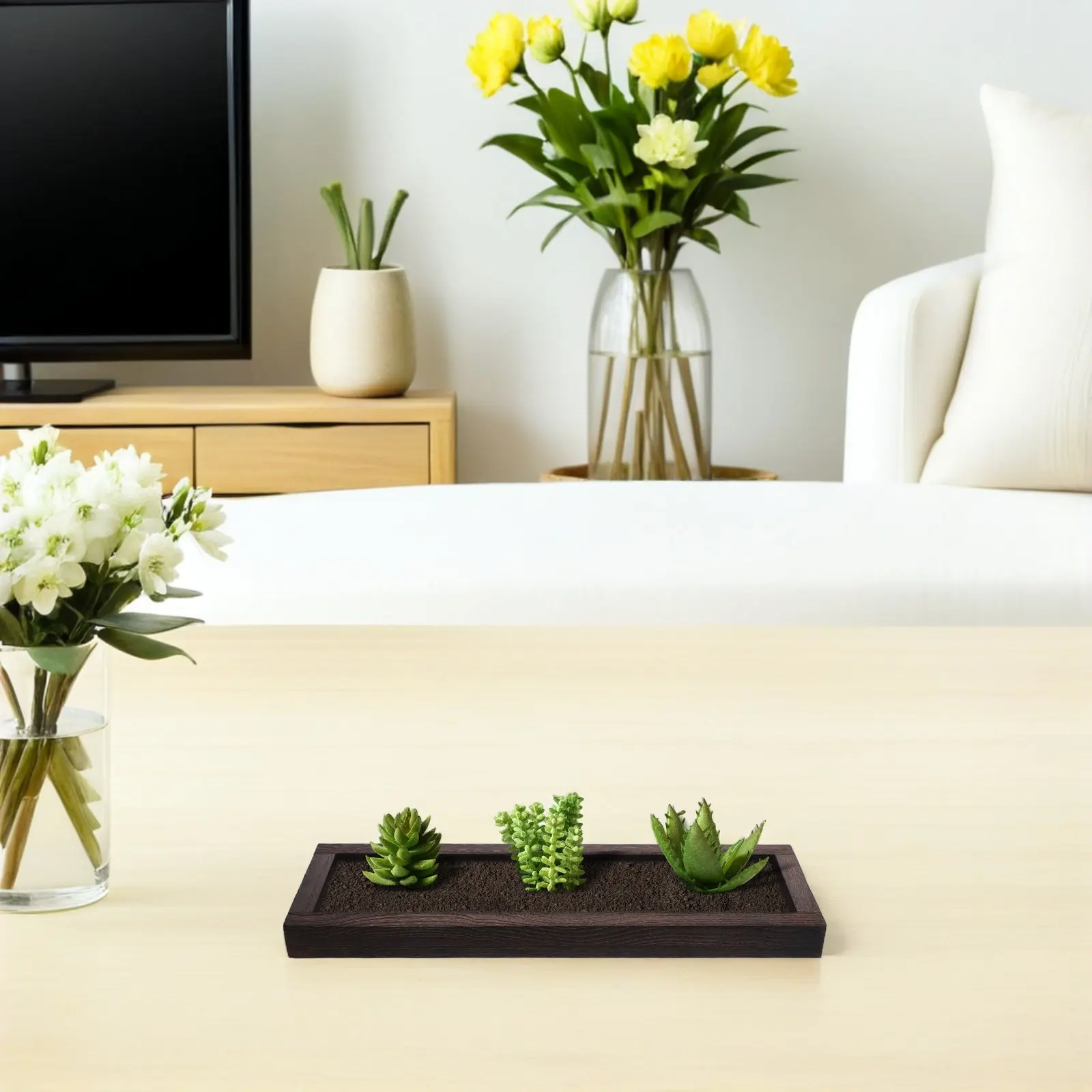 Wooden Long Narrow Rustic Tray Decorative Holder for Farmhouse Kitchen Counter Coffee Table Centerpiece