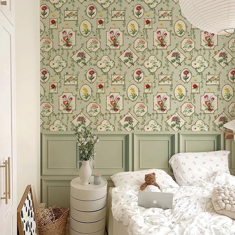 Green Floral Peel And Stick Wallpaper Flowers PVC Furniture Cabinet Sticker Morden TV Background Room Decor