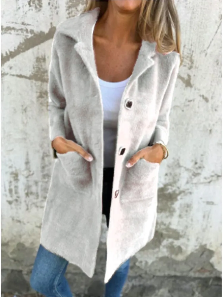 

Casual Jacket Coat Lady Fashion Solid Long Sleeve Turn-down Collar Button Jackets Top for Women Holiday Women Clothes New Winter