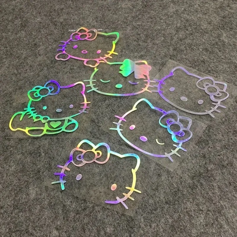 1pc Hello Kitty Car Stickers Rear Windshield Reflective Colorful Laser Diy Sanrios Decal Waterproof Electric Motorcycle Decor
