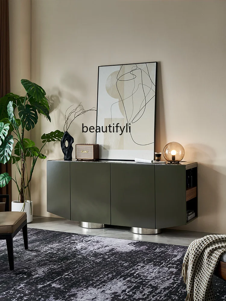 

Italian minimalist light luxury locker, living room light luxury wine cabinet, natural marble dining side cabinet