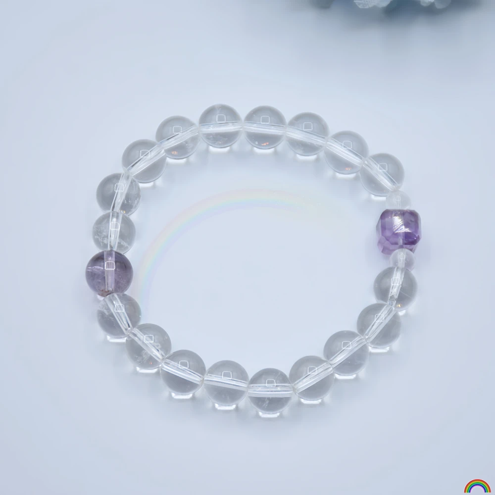 Natural white crystal bracelet, purple sugar cube-shaped, energy-enhancing, clear purple crystal, simple design, women's Rwbuy,