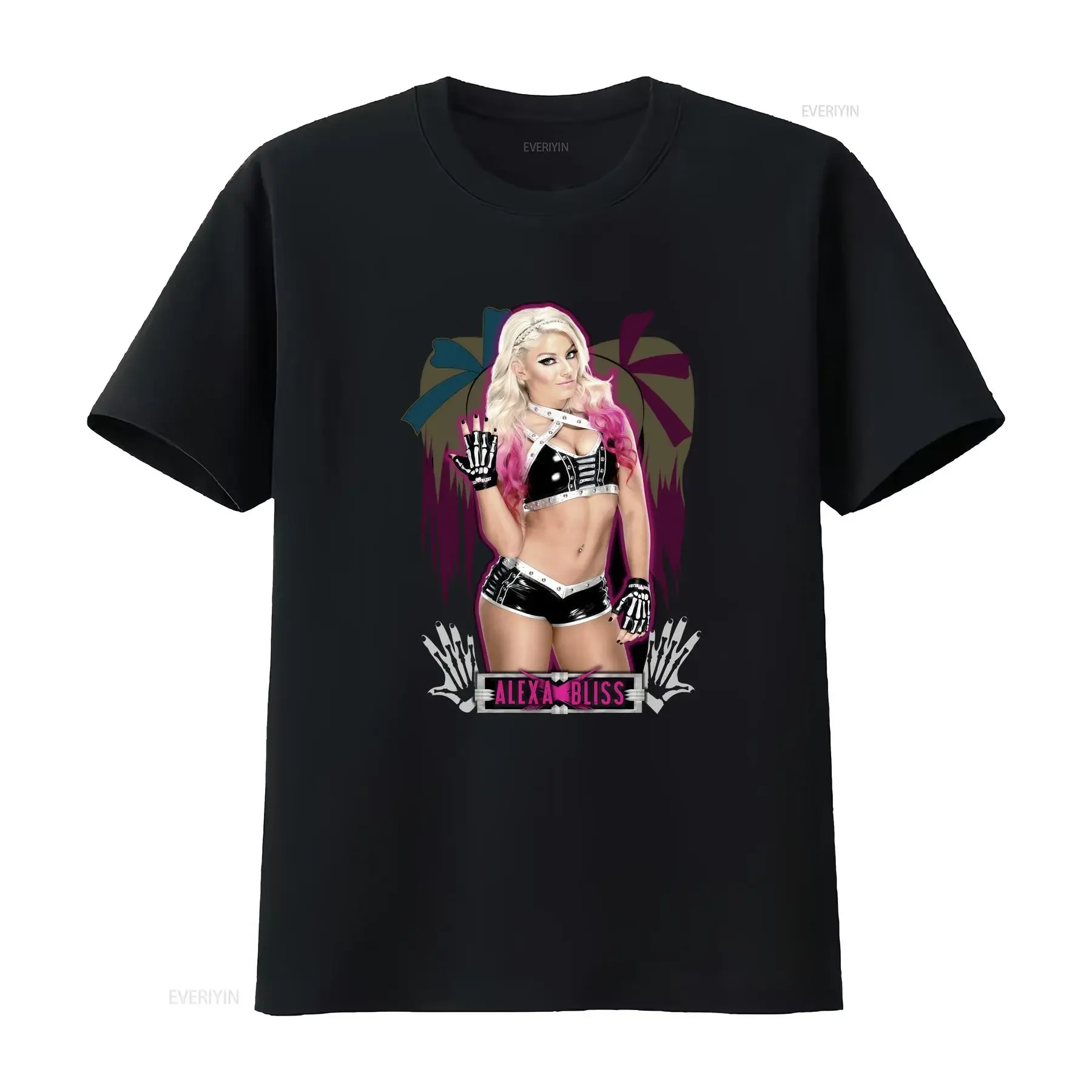 Nouveau T-shirt Alexa Bliss noir taille S 2345XL vintage délavé extensible décontracté légèrement élégant tendance polyvalent respirant