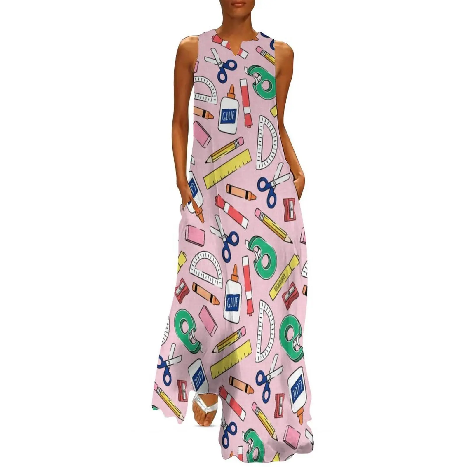 

school supplies - back to school - teacher - pink Long Dress Woman's evening dress women's evening dresses