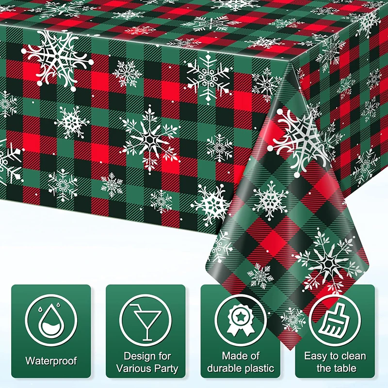 New Christmas Vintage Red Green Grid Snowflake Party Tablecloth Christmas Party Disposable Party Supplies Tablecloth 2026