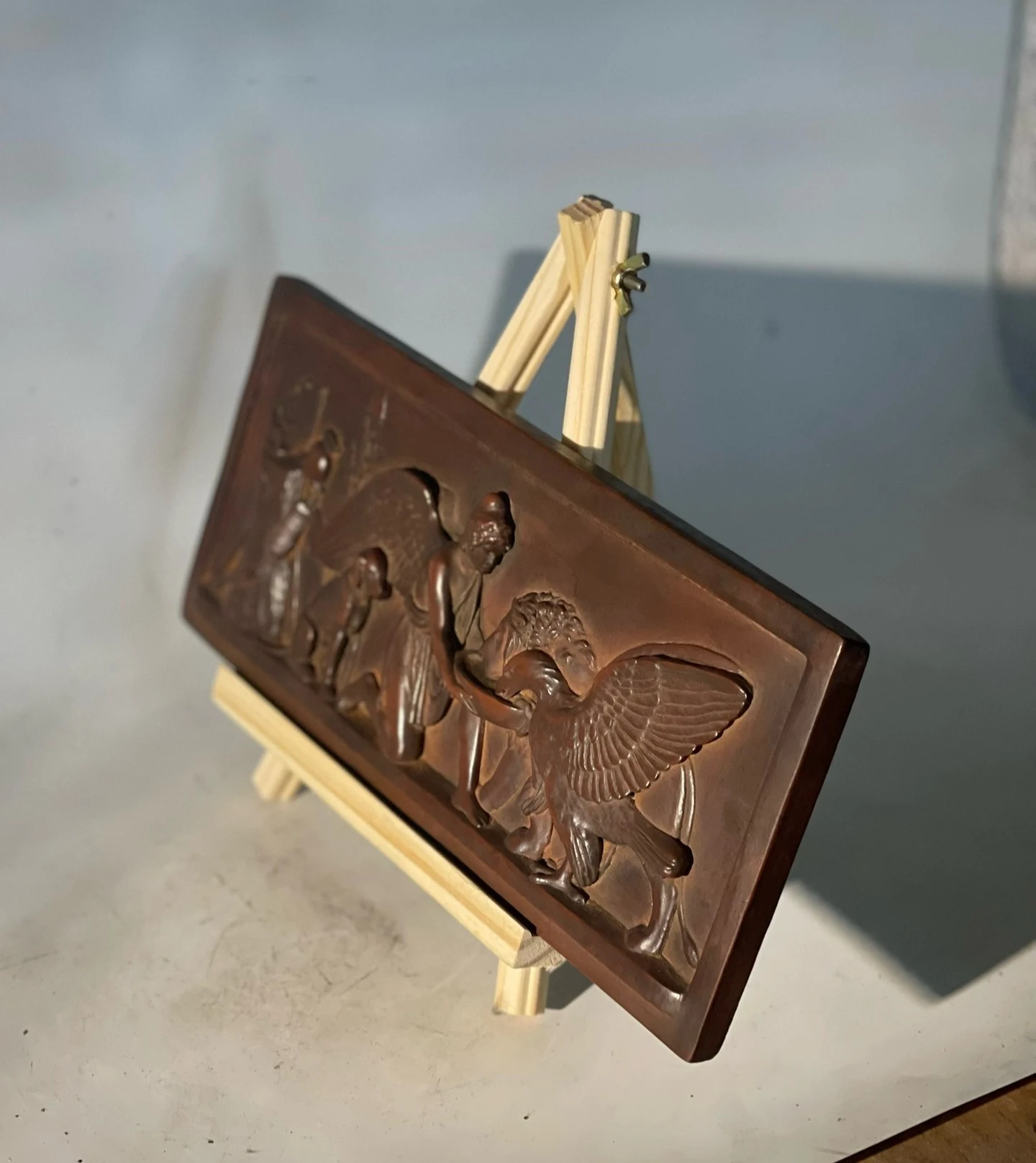 Stone reproduction: Relief of Ganymede, son of King Tros of Troy, feeding an eagle, tabletop decorations, artworks, ornaments