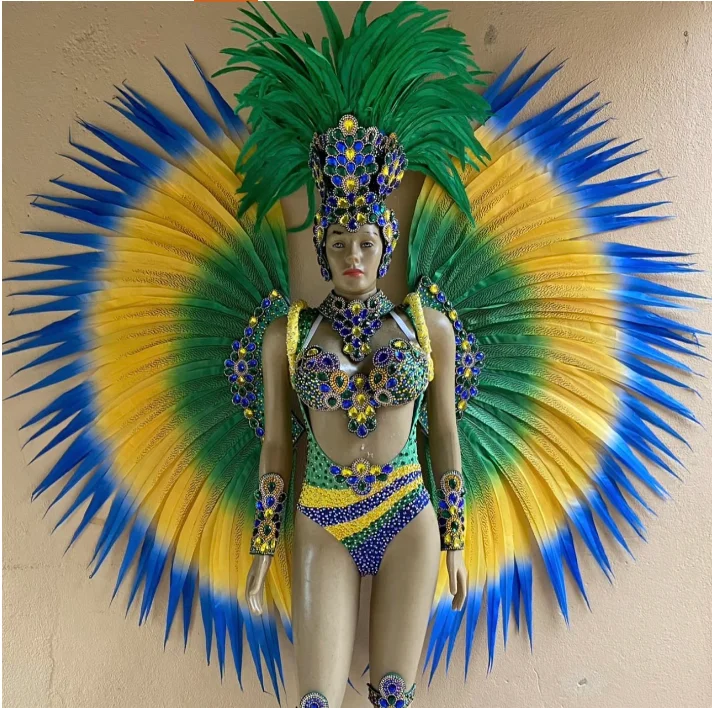 Brazilian Carnival Samba Dance Performance Dress Women's Sparkling Feather Headwear