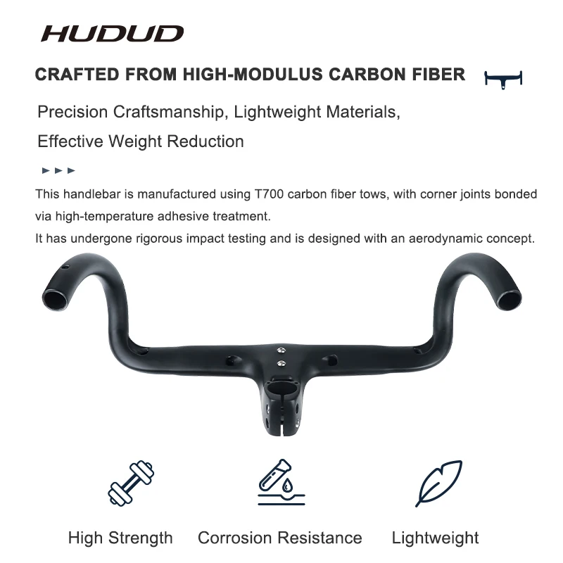 

HUDUD HB02 Carbon Aero One-Piece Drop Bar | T700 | 10° Stem Angle | Reach 75 Drop 110-125mm | Top 360 to 440