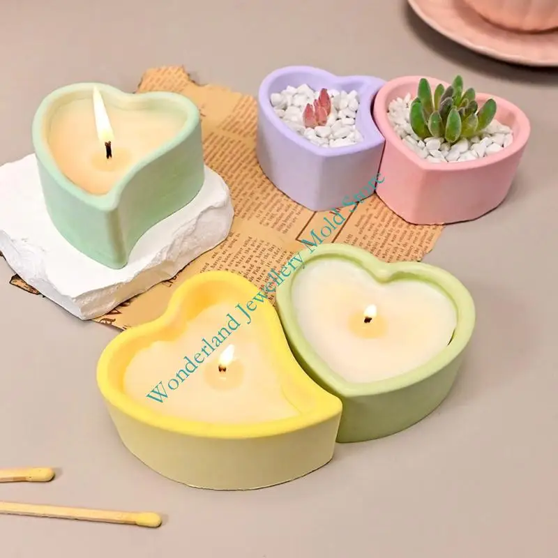 H7EB Heart Silicone Mould for Resin Candles Holders Craft Projects Jewelry Making