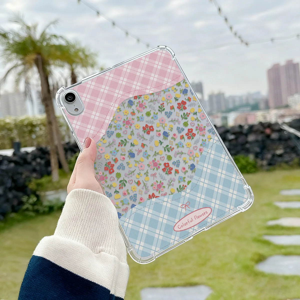 Pink Blue Gingham Floral Clear Tablet Case for Apple iPad Pro 12.9 2015 Air 13 11 2026 Mini 7 6 5 4 3 2 1 Pro11 2024 2025 Air1