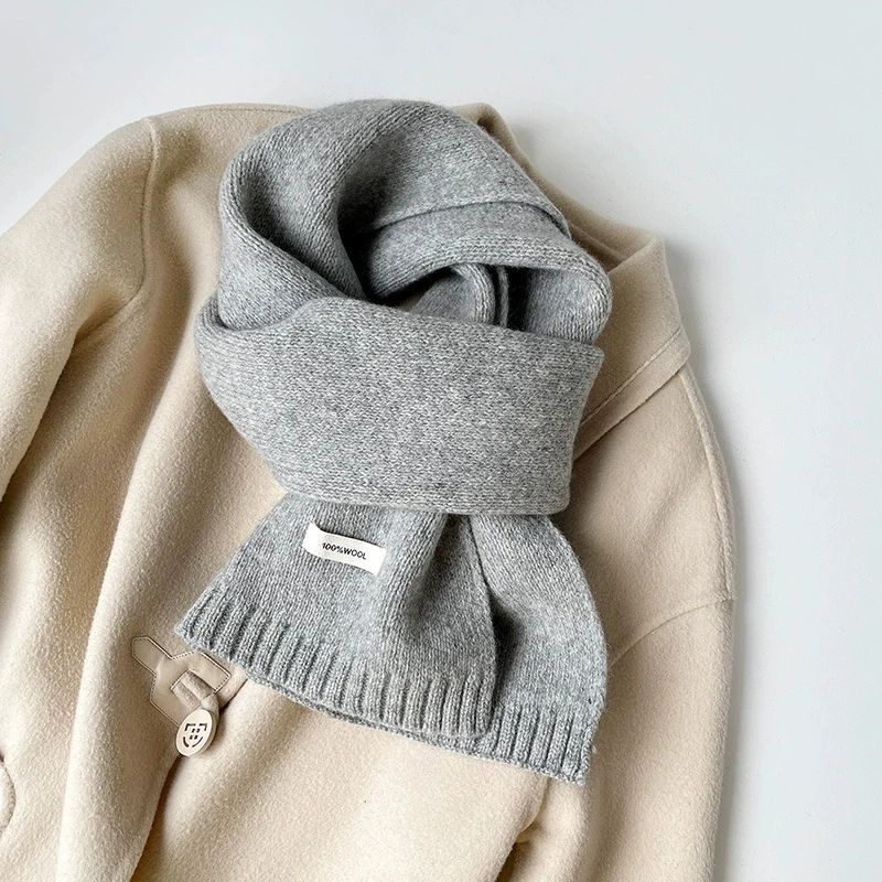 

100% Korean Wool Scarf - Premium Australian Pure Merino Wool Solid Color Versatile Winter Knitted Scarf