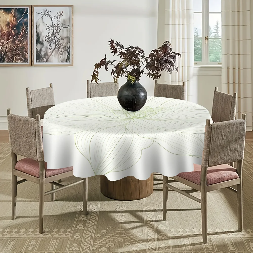 One green leaf vortex aesthetic round tablecloth, suitable for table decoration during tea breaks and dinner partieszyc
