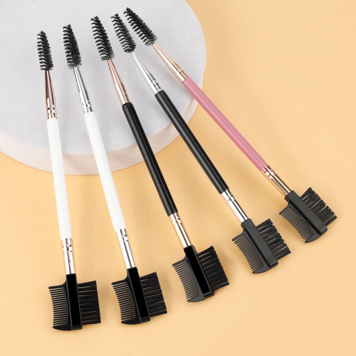 1/2/5PCS 3 Head Eyebrow Eyelash Shaper Double Head Brush Makeup Grooming Tool Cosmetic With 3 Different Spoolie Brushes