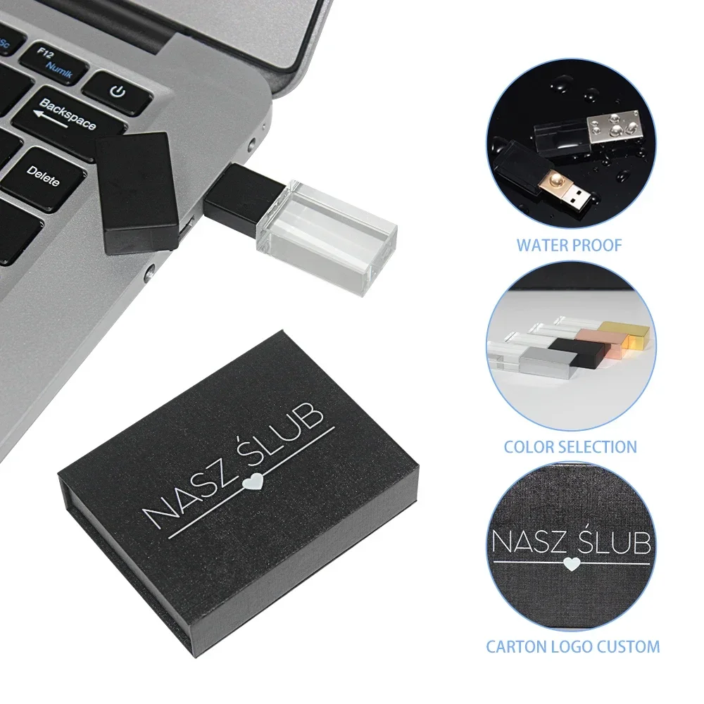 Jasters USB-Flash-Laufwerk 3,0 Kristall U-Sticks kostenlos Logo 4GB 8GB 16 GB 32GB 64GB 128GB wasserdicht Pen drive Hochzeits geschenk Pen Drive